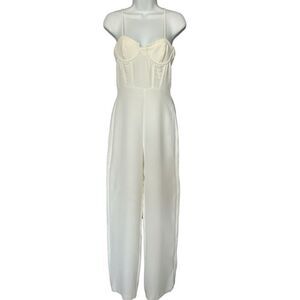 ZARA Women's White Bustier Top Stretch Spaghetti Strap Wide Leg Jumpsuit Size S
